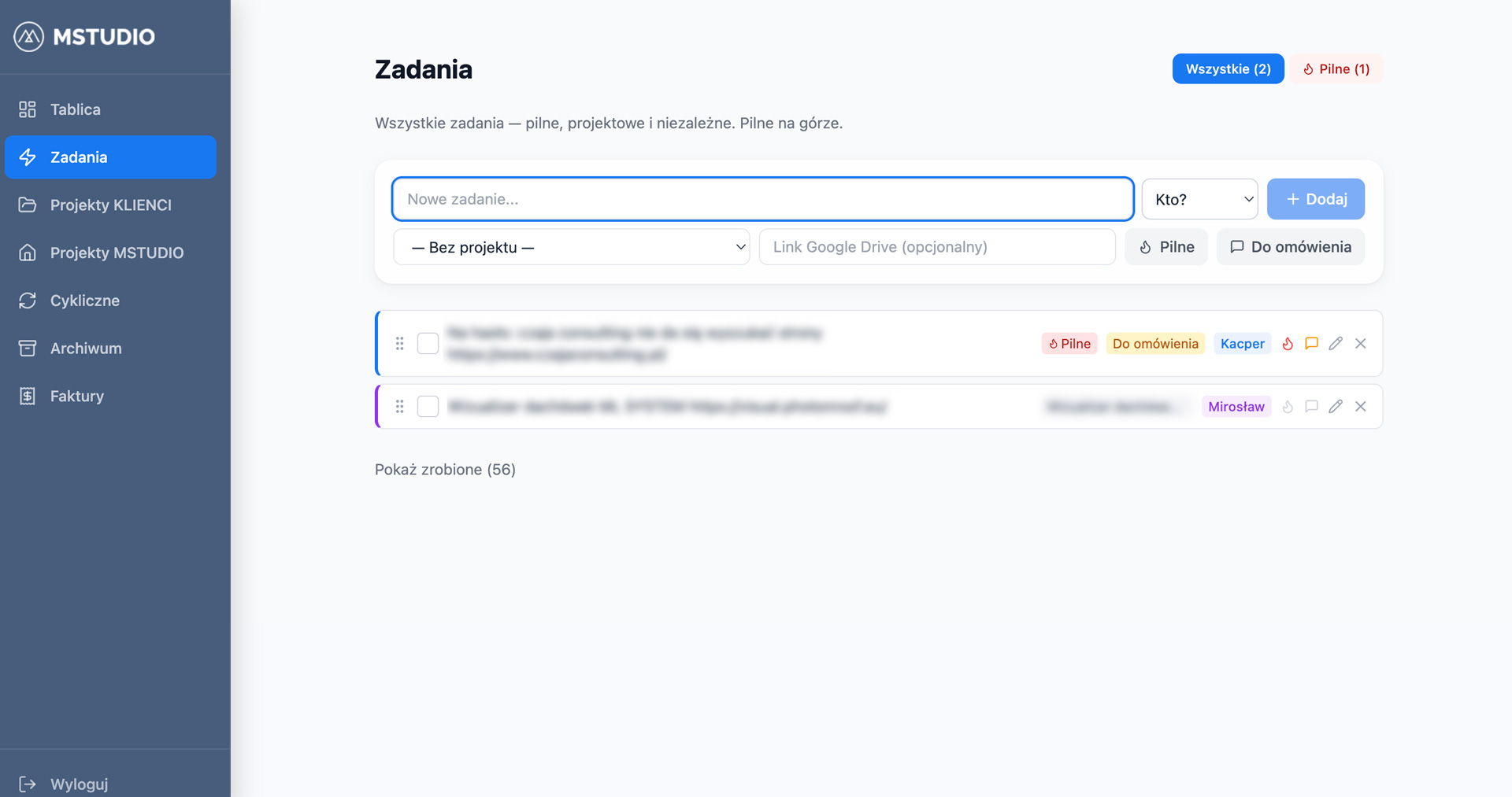 MSTUDIO — dashboard zarządzania